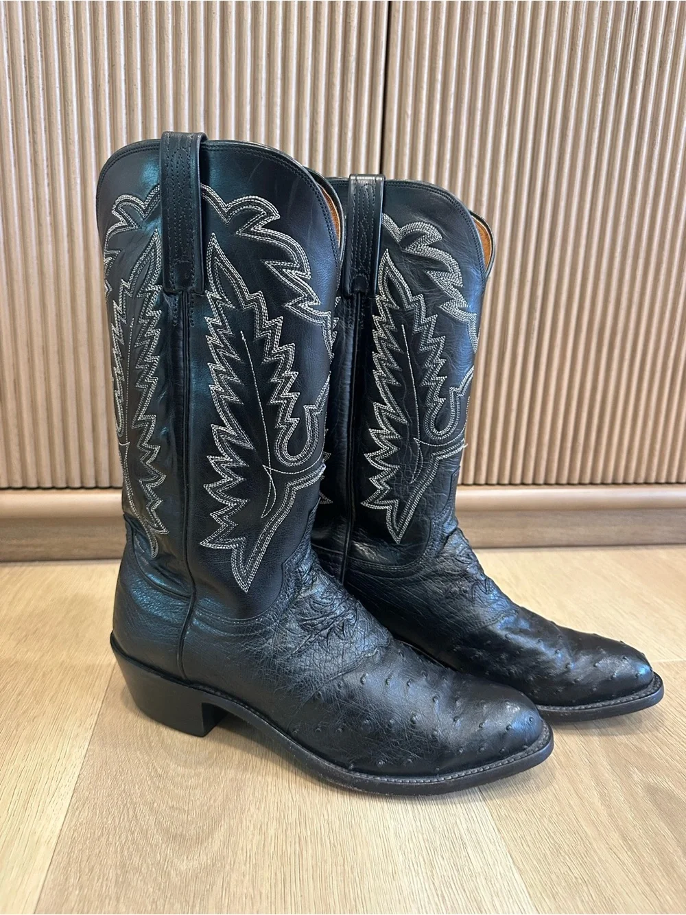 Lucchese 1883 Mens Size 8.5 D Black Ostrich Leather Round Toe Western Boots